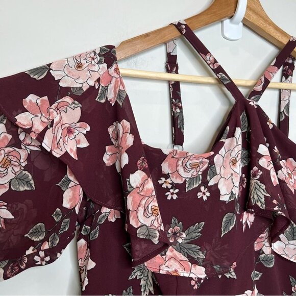 Torrid Womens Size 16 Burgundy Floral Cold Shoulder Ruffle Dress NEW Longsleeve - Picture 7 of 14